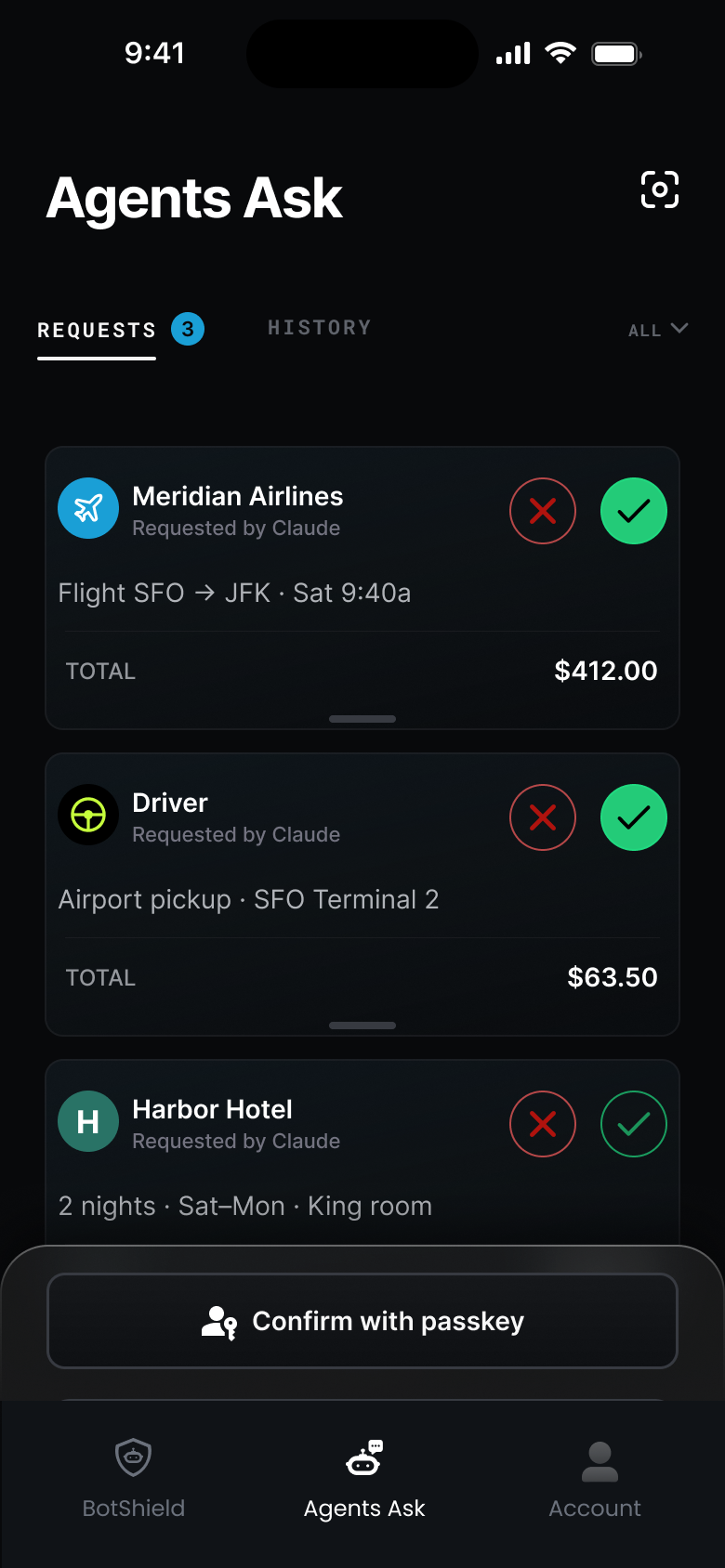 Two answers staged, Confirm with passkey ready
