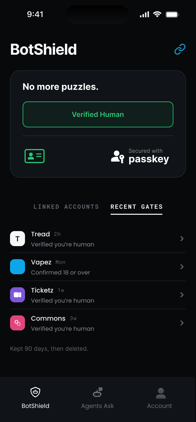 Recent gates — four companies that checked, each with when and what it asked